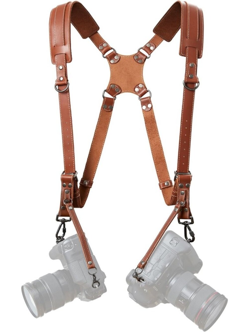 Tan Dual Camera Harness Strap for Two Cameras - Full Grain Leather, DSLR/SLR